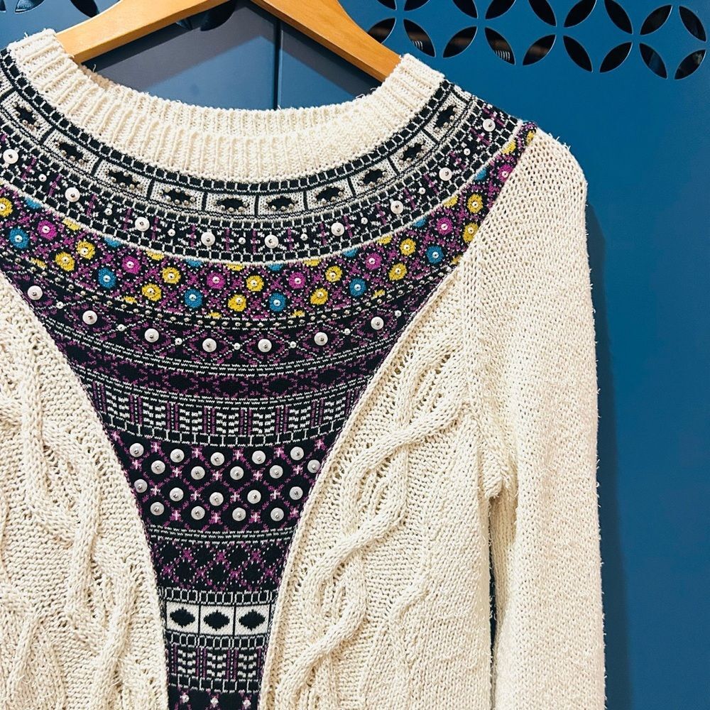 Anthropologie Angel of the North Algarve Nordic Folk Cable Knit Sweater Size M - Picture 6 of 12